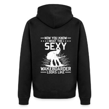 Now you know what the sexy wakeboarder looks like - Unisex Premium Bio Zip Hoodie - Schwarz - Hinten - Nico (187cm)
