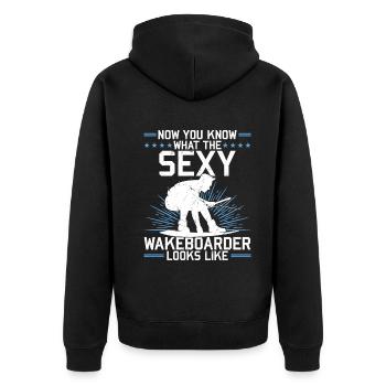 Now you know what the sexy wakeboarder looks like - Unisex Premium Bio Zip Hoodie - Schwarz - Hinten - Nico (187cm)