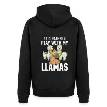 Llama Lover Alpaca Lover - I'd rather play with my - Unisex Premium Organic Zip Hoodie - black - Back - Nico (187cm)