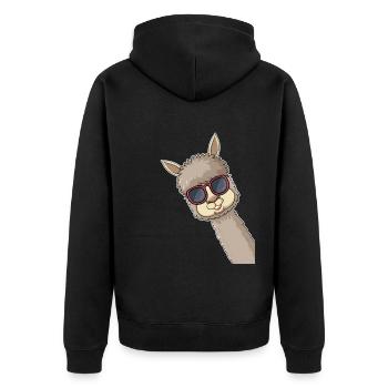 Funny Llama sunglasses Llama Lover Funny Alpaca - Unisex Premium Organic Zip Hoodie - black - Back - Nico (187cm)