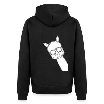 Funny Llama sunglasses Llama Lover Alpaca - Unisex Premium Organic Zip Hoodie - black - Back - Nico (187cm)