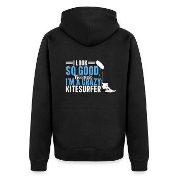 Kiteboarding - I look so good because I'm a crazy - Unisex Premium Organic Zip Hoodie - black - Back - Nico (187cm)