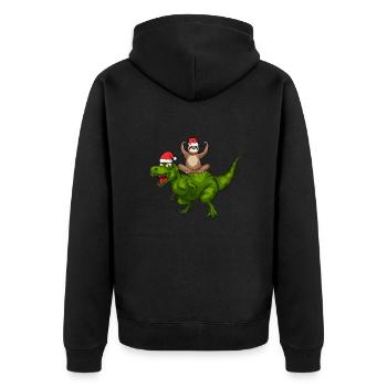 Funny Dinosaur Sloth Funny Christmas Dino - Unisex Premium Bio Zip Hoodie - Schwarz - Hinten - Nico (187cm)