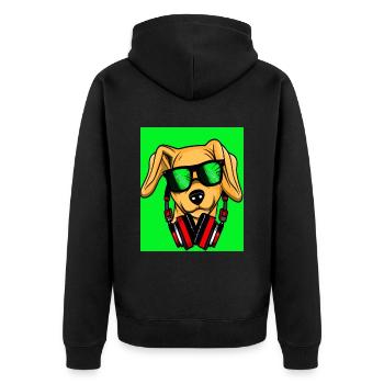 Dog with headphones and green background - Unisex Premium Organic Zip Hoodie - black - Back - Nico (187cm)