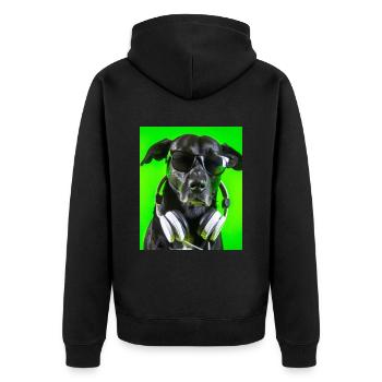 Dog with headphones and green background - Unisex Premium Organic Zip Hoodie - black - Back - Nico (187cm)
