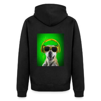 Dog with headphones and green background - Unisex Premium Organic Zip Hoodie - black - Back - Nico (187cm)