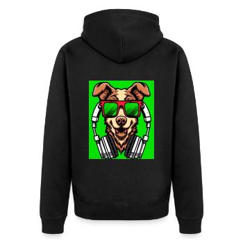 Dog with headphones and green background - Unisex Premium Organic Zip Hoodie - black - Back - Nico (187cm)