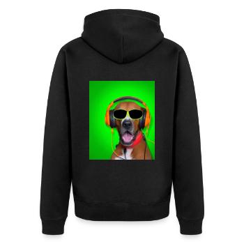 Dog with headphones and green background - Unisex Premium Organic Zip Hoodie - black - Back - Nico (187cm)