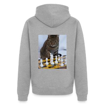 Le chat joue aux échecs - Veste à capuche bio Premium Unisexe - gris chiné - Dos - Nico (187cm)