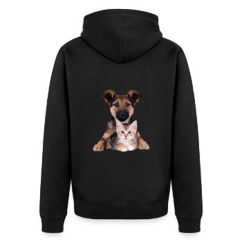 Süßes Hundebaby und Katzenbaby - Unisex Premium Bio Zip Hoodie - Schwarz - Hinten - Nico (187cm)