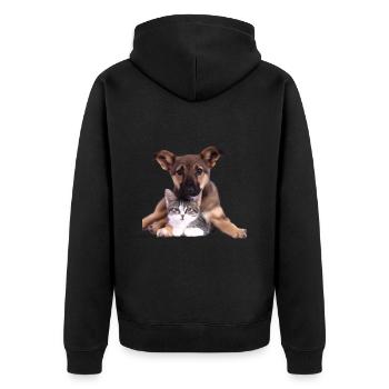 Süßes Hundebaby und Katzenbaby - Unisex Premium Bio Zip Hoodie - Schwarz - Hinten - Nico (187cm)