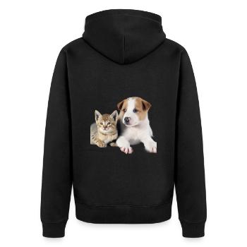 Süßes Hundebaby und Katzenbaby - Unisex Premium Bio Zip Hoodie - Schwarz - Hinten - Nico (187cm)