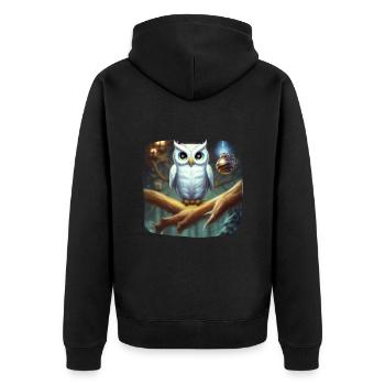 Weihnachtsmotiv Eule - Unisex Premium Bio Zip Hoodie - Schwarz - Hinten - Nico (187cm)