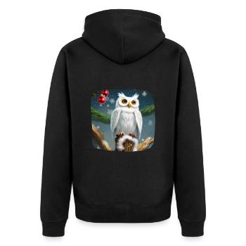 Weihnachtsmotiv Schneeeule - Unisex Premium Bio Zip Hoodie - Schwarz - Hinten - Nico (187cm)