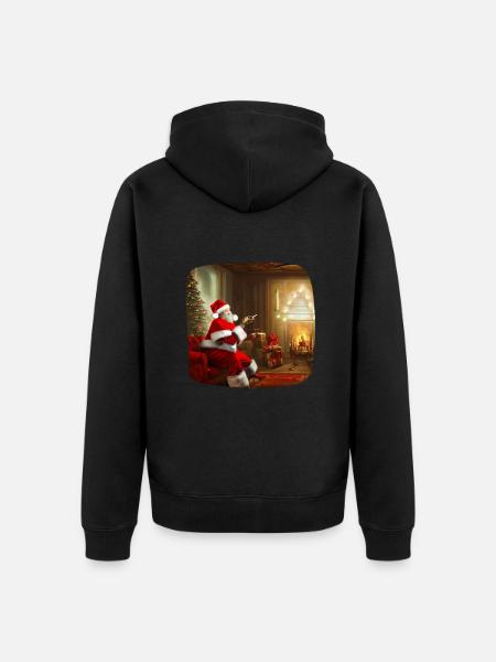 Weihnachtsmann im Wohnzimmer - Unisex Premium Bio Zip Hoodie - Schwarz