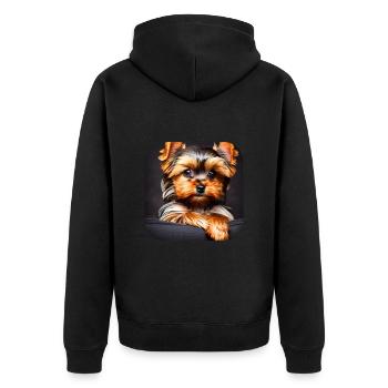 Yorkshire Terrier Welpe - Unisex Premium Bio Zip Hoodie - Schwarz - Hinten - Nico (187cm)