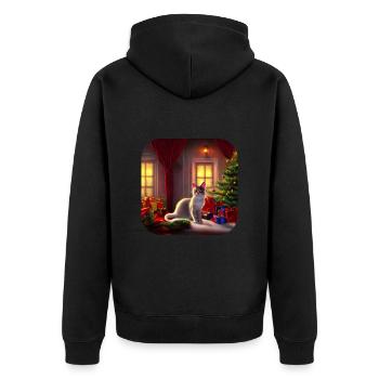 Süße Weihnachtskatze - Unisex Premium Bio Zip Hoodie - Schwarz - Hinten - Nico (187cm)