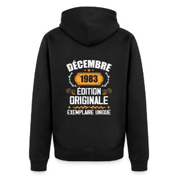 Anniversaire Cadeau Millésime Décembre 1983 - 198 - Veste à capuche bio Premium Unisexe - noir - Dos - Nico (187cm)
