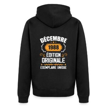Anniversaire Cadeau Millésime Décembre 1988 - 198 - Veste à capuche bio Premium Unisexe - noir - Dos - Nico (187cm)