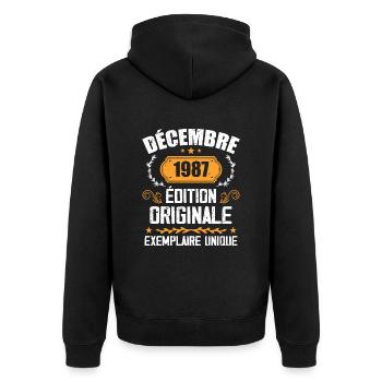Anniversaire Cadeau Millésime Décembre 1987 - 198 - Veste à capuche bio Premium Unisexe - noir - Dos - Nico (187cm)