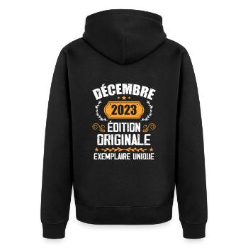 Anniversaire Cadeau Millésime Décembre 2023 - 202 - Veste à capuche bio Premium Unisexe - noir - Dos - Nico (187cm)