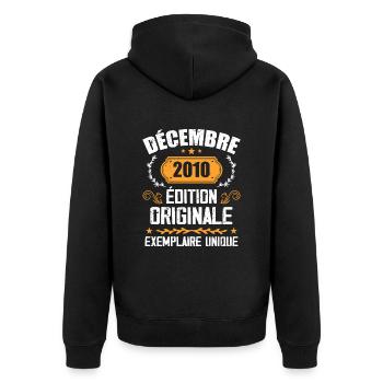 Anniversaire Cadeau Millésime Décembre 2010 - 201 - Veste à capuche bio Premium Unisexe - noir - Dos - Nico (187cm)