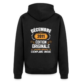Anniversaire Cadeau Millésime Décembre 2011 - 201 - Veste à capuche bio Premium Unisexe - noir - Dos - Nico (187cm)