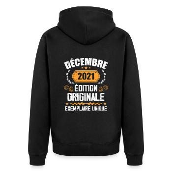 Anniversaire Cadeau Millésime Décembre 2021 - 202 - Veste à capuche bio Premium Unisexe - noir - Dos - Nico (187cm)