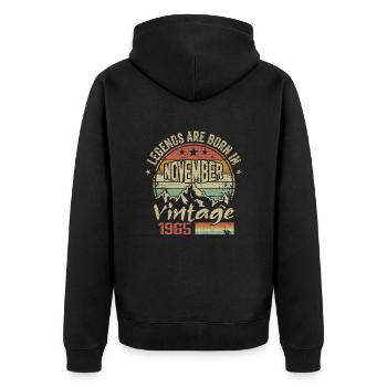 November 1965, Retro Vintage Geburtstagsgeschenk - Unisex Premium Bio Zip Hoodie - Schwarz - Hinten - Nico (187cm)