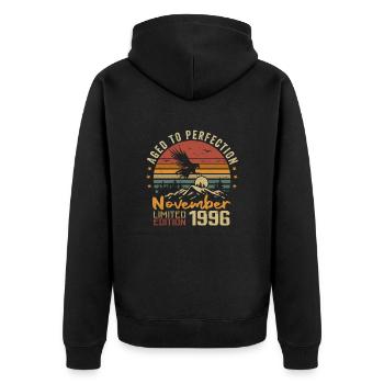 Die Legenden wurden im November 1996 - 1996 geboren - Unisex Premium Bio Zip Hoodie - Schwarz - Hinten - Nico (187cm)
