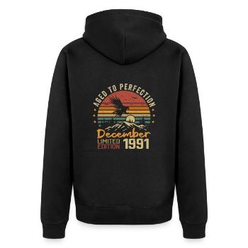 The legends were born in December 1991 - 1991 - Unisex Premium Organic Zip Hoodie - black - Back - Nico (187cm)