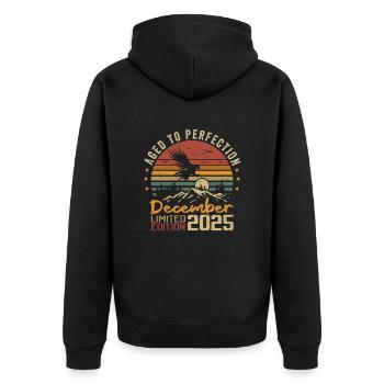 Legenden wurden im Dezember 2025 - 2025 geboren - Unisex Premium Bio Zip Hoodie - Schwarz - Hinten - Nico (187cm)
