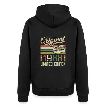 Jahrgang 1988 Retro Geburtstagsgeschenk 1988 - Unisex Premium Bio Zip Hoodie - Schwarz - Hinten - Nico (187cm)