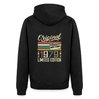 Jahrgang 1979 Retro Geburtstagsgeschenk 1979 - Unisex Premium Bio Zip Hoodie - Schwarz - Hinten - Nico (187cm)