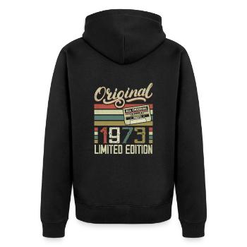 Jahrgang 1973 Retro Geburtstagsgeschenk 1973 - Unisex Premium Bio Zip Hoodie - Schwarz - Hinten - Nico (187cm)