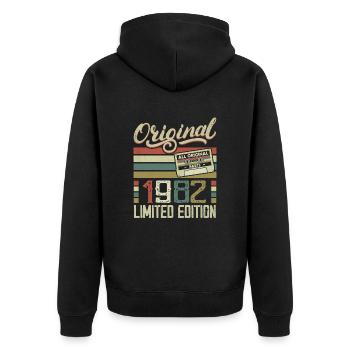 Jahrgang 1982 Retro Geburtstagsgeschenk 1982 - Unisex Premium Bio Zip Hoodie - Schwarz - Hinten - Nico (187cm)