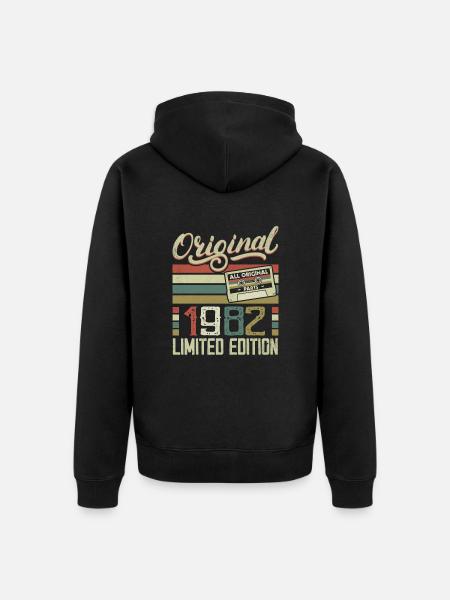 Vintage 1982 retro syntymäpäivälahja 1982 - Premium unisex luomu-huppari vetoketjulla - musta