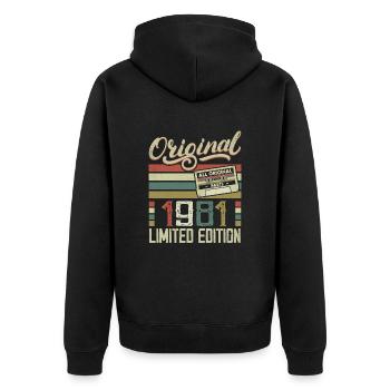 Jahrgang 1981 Retro Geburtstagsgeschenk 1981 - Unisex Premium Bio Zip Hoodie - Schwarz - Hinten - Nico (187cm)