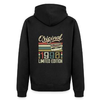 Jahrgang 1990er Retro 1990er Jahre Geburtstagsgeschenk - Unisex Premium Bio Zip Hoodie - Schwarz - Hinten - Nico (187cm)