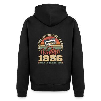 Vintage 1956 Retro 1956 Birthday Gift - Unisex Premium Organic Zip Hoodie - black - Back - Nico (187cm)