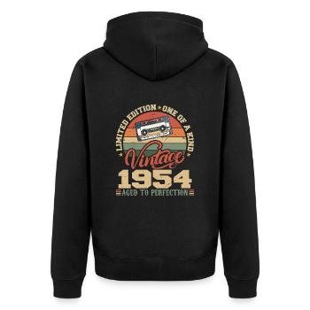 Jahrgang 1954 Retro Geburtstagsgeschenk 1954 - Unisex Premium Bio Zip Hoodie - Schwarz - Hinten - Nico (187cm)