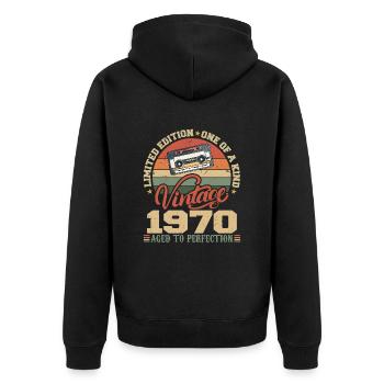 Jahrgang 1970er Retro 1970er Jahre Geburtstagsgeschenk - Unisex Premium Bio Zip Hoodie - Schwarz - Hinten - Nico (187cm)