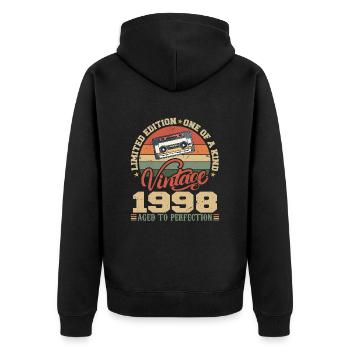 Jahrgang 1998 Retro Geburtstagsgeschenk 1998 - Unisex Premium Bio Zip Hoodie - Schwarz - Hinten - Nico (187cm)