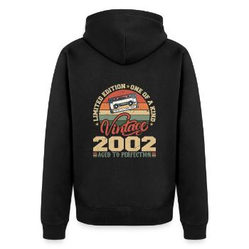 Jahrgang 2002 Retro Geburtstagsgeschenk 2002 - Unisex Premium Bio Zip Hoodie - Schwarz - Hinten - Nico (187cm)