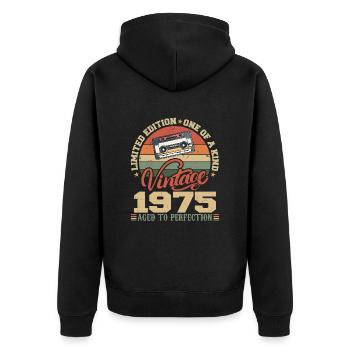 Jahrgang 1975 Retro Geburtstagsgeschenk 1975 - Unisex Premium Bio Zip Hoodie - Schwarz - Hinten - Nico (187cm)