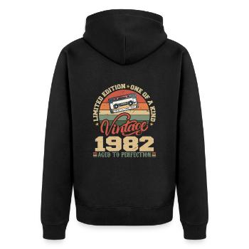 Jahrgang 1982 Retro 1982 Geburtstagsgeschenk - Unisex Premium Bio Zip Hoodie - Schwarz - Hinten - Nico (187cm)