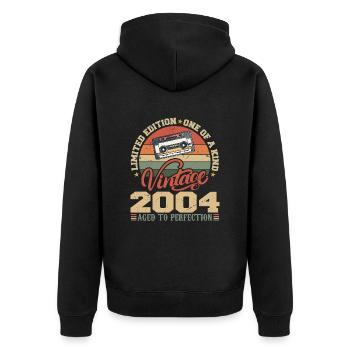 Jahrgang 2004 Retro Geburtstagsgeschenk 2004 - Unisex Premium Bio Zip Hoodie - Schwarz - Hinten - Nico (187cm)