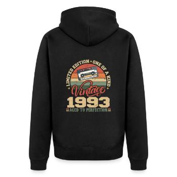 Jahrgang 1993 Retro Geburtstagsgeschenk 1993 - Unisex Premium Bio Zip Hoodie - Schwarz - Hinten - Nico (187cm)
