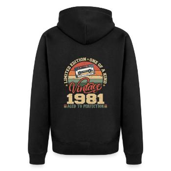 Jahrgang 1981 Retro 1981 Geburtstagsgeschenk - Unisex Premium Bio Zip Hoodie - Schwarz - Hinten - Nico (187cm)
