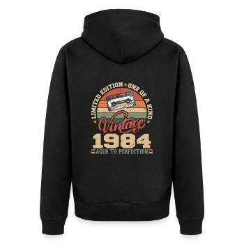 Jahrgang 1984 Retro Geburtstagsgeschenk 1984 - Unisex Premium Bio Zip Hoodie - Schwarz - Hinten - Nico (187cm)